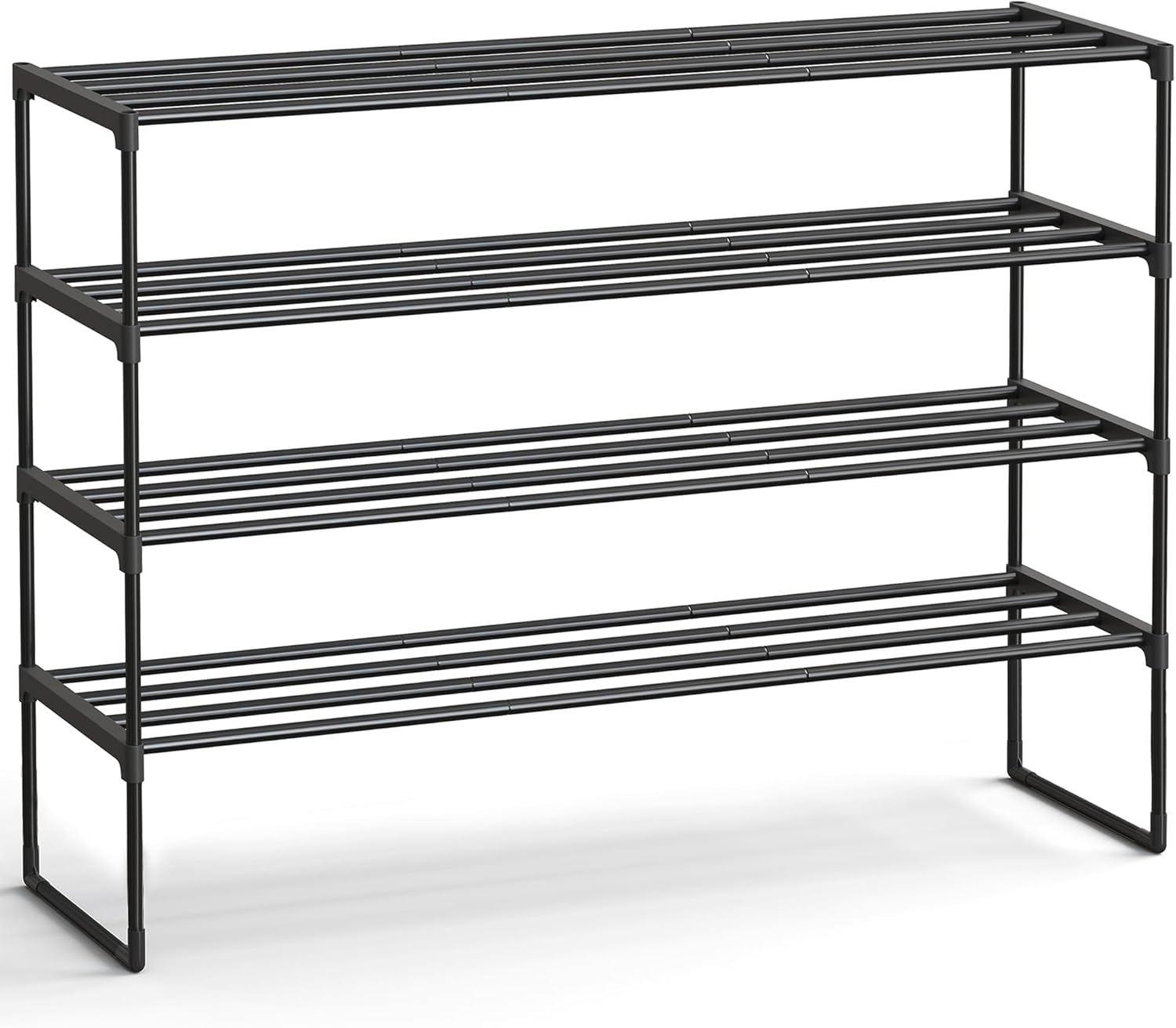 SONGMICS Shoe Rack, 3-Tier Shoe Organizer, Metal Storage Shelf, Upright or Upside Down, for 16-20 Pairs, Stackable, for Entryway, 11.8 x 36.2 x 21.7 Inches, Black ULSA303B02