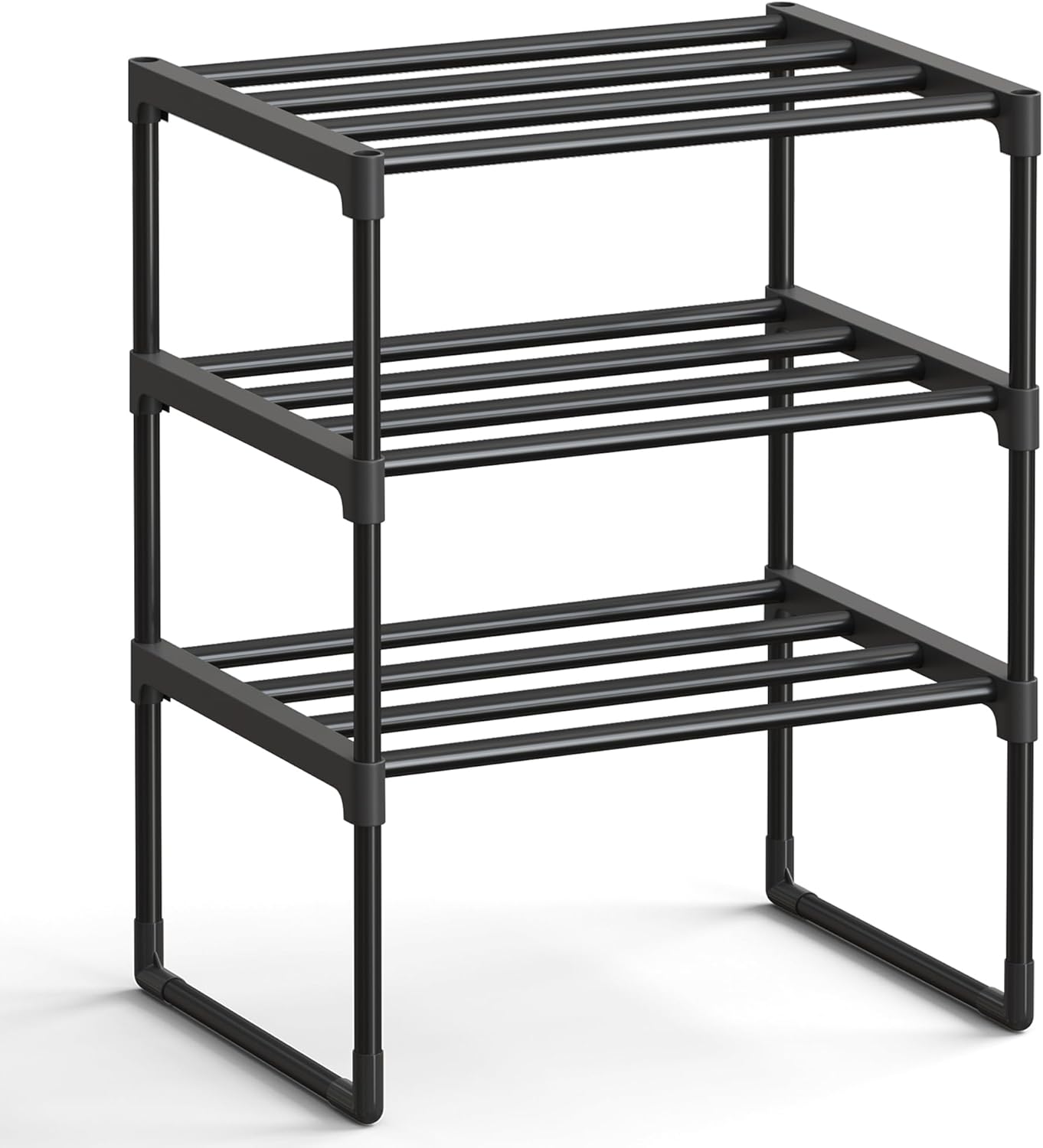 SONGMICS Shoe Rack, 3-Tier Shoe Organizer, Metal Storage Shelf, Upright or Upside Down, for 16-20 Pairs, Stackable, for Entryway, 11.8 x 36.2 x 21.7 Inches, Black ULSA303B02